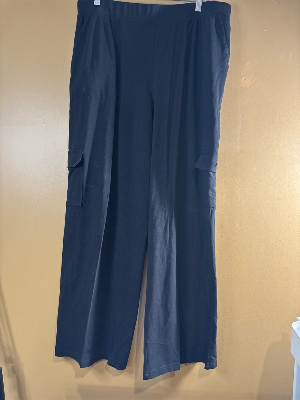 HC1036 Denim & Co Beach Cargo Pants Womens Large Cargo Wide Legs A289177